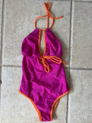 Rosa Cha Pink Orange One Piece Swimsuit, sz S