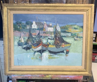 Rene Margotton 1915-2009 Oil Port In Brittany France Original Gilt Frame