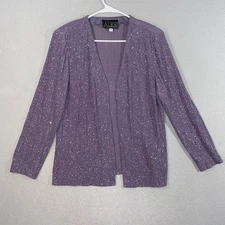 Alex Evenings Womens Jacket 12 Purple Long Sleeve Sparkle Open Front Sequin