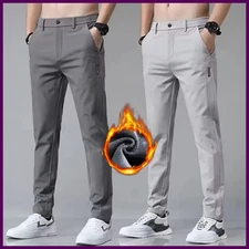 Pantalones de Golf de Hombre Coreanos Invierno Rectos Slim Forro Polar Gruesos C