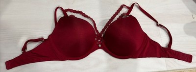 Adore Me Bra 32D Red Push-Up Balconette Underwire Sexy Lace Strappy Lined Cup