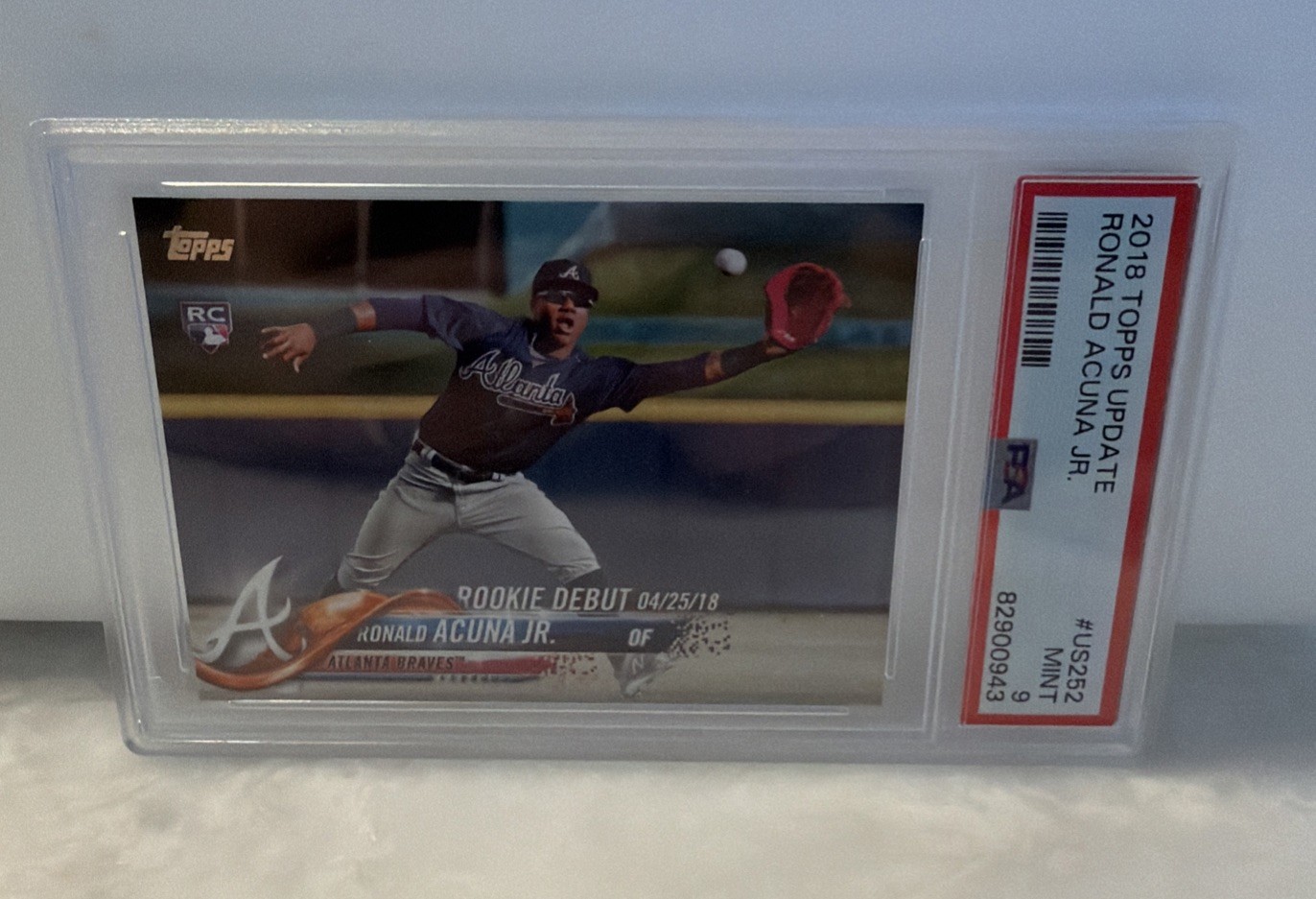 2018 Topps Update #US252 Ronald Acuna Jr. Rookie Debut PSA 9 Mint RC Braves view 1