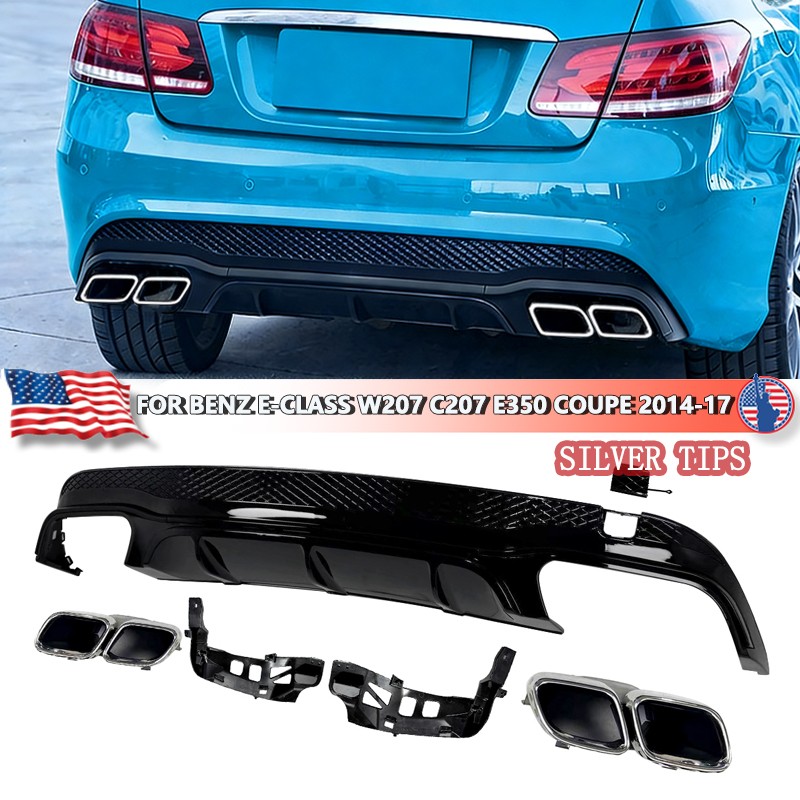 Rear Diffuser Chrome Exhaust Tips For Benz E-Class W207 C207 E350 Coupe 2014-17