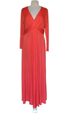 Vintage 70s Maxi Dress Orange Stretch Nylon Long Sleeve Full Sweep L Women
