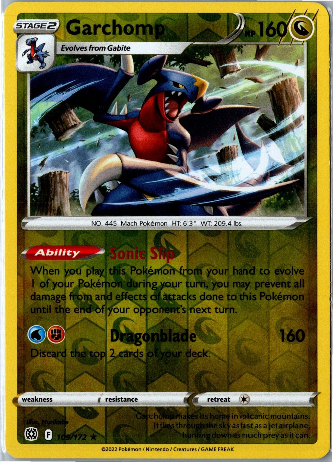 Pokemon Card - Garchomp Brilliant Stars 109/172 2022 Rare Holo Reverse Holo NM