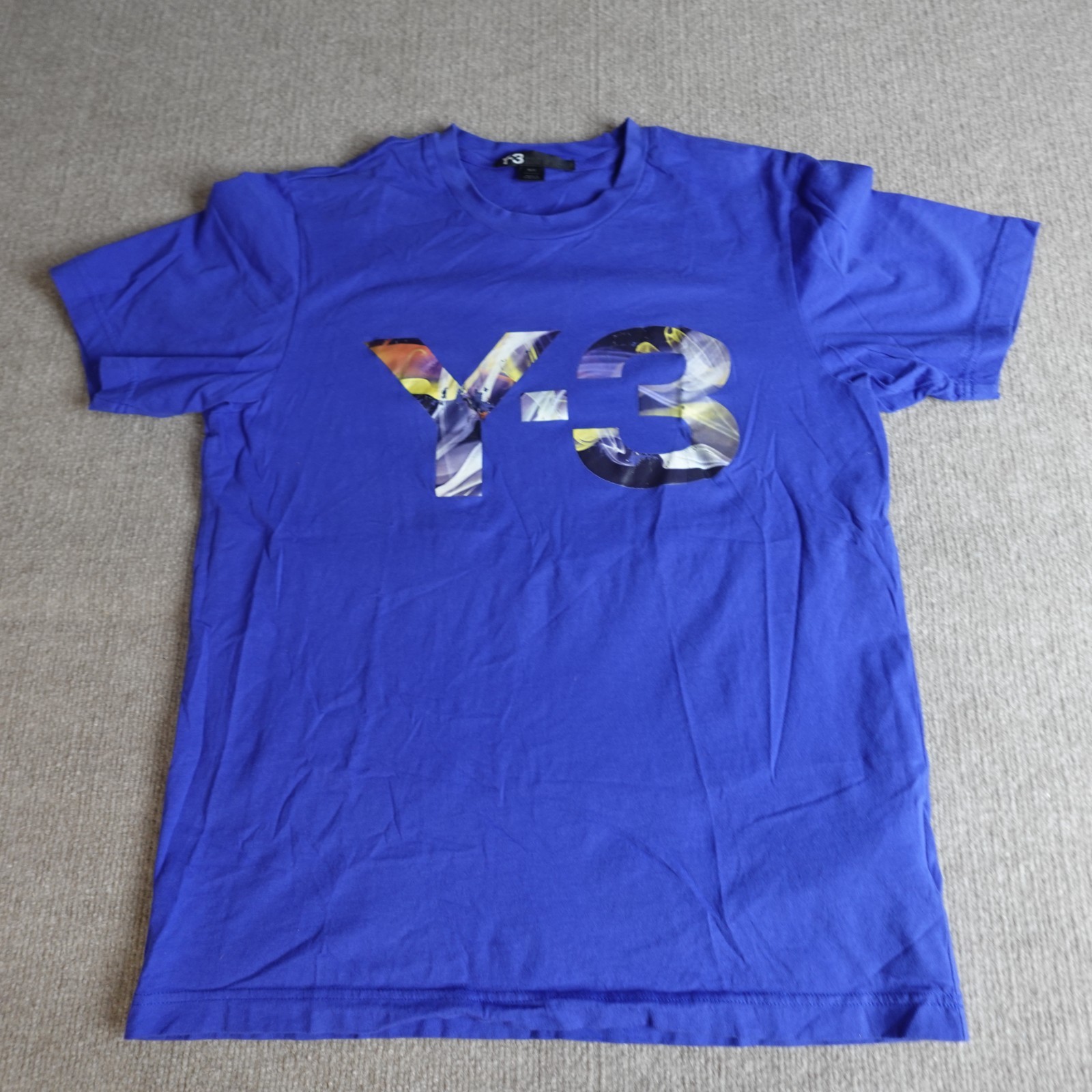 Y3 Mens Shirt Medium Blue Logo Spellout Adidas