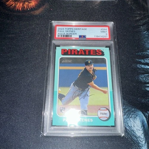 2024 TOPPS HERITAGE AQUA BORDER #594 PAUL SKENES ROOKIE RC PSA 9