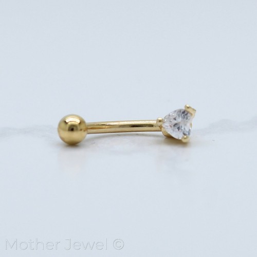 3MM HEART SIMULATED DIAMOND SILVER YELLOW ROSE GOLD IP EYEBROW 16G BAR RING - Picture 10 of 12