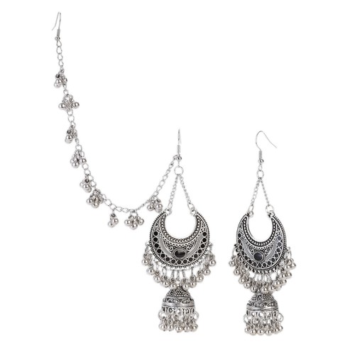 Indian Jhumka One-piece Earrings For Women Double Hole Piercing Earhook Earrings - Picture 13 of 26