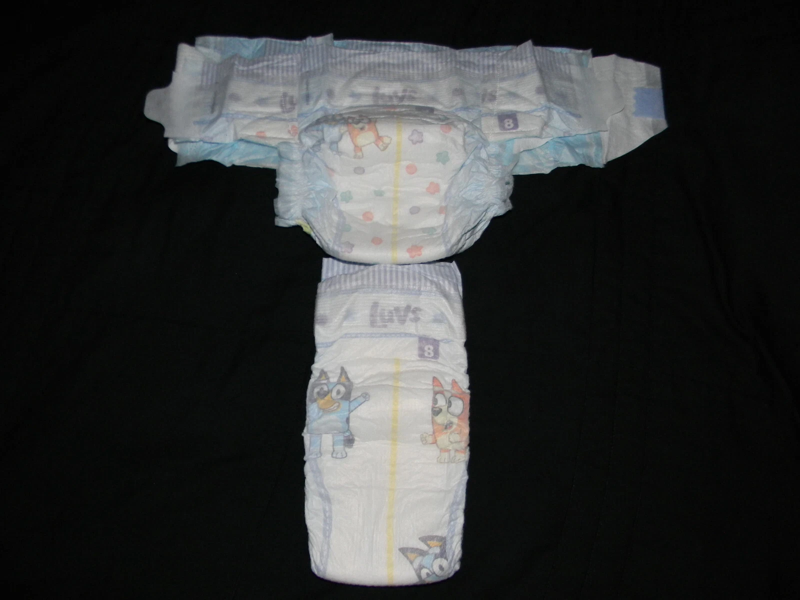 I have 2 Luvs size 8 with double tabs 0ver 41+Lbs will fit 32 in waist
Opens in a new window or tab