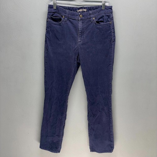 Lands' End Damen blau Cord Freizeithose hoher Bund gerade Größe 10
