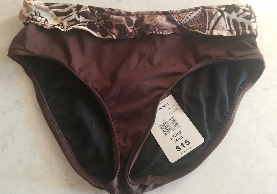 Новый Catalina бикини низ размер S маленький 4/6 цветочный плавать коричневый бежевый кремовый новый с Ярлыками - Изображение 2 из 4