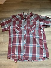 VINTAGE Miller Western Wear Denver CO Shirt Mens 20 Red Blue Plaid Pearl Snap