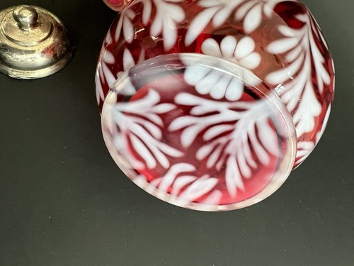 Antique Fenton Cranberry Glass Daisy & Fern Opalescent Syrup Pitcher Jug - Picture 8 of 11