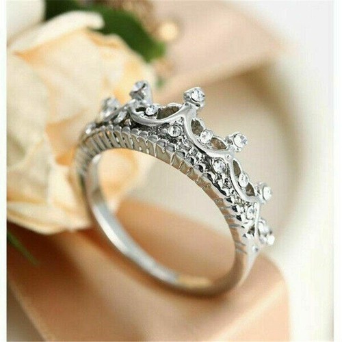 Rings Wedding Silver Women Zirconia Jewelry Size 5-10 Party Crown Gorgeous - Picture 6 of 11