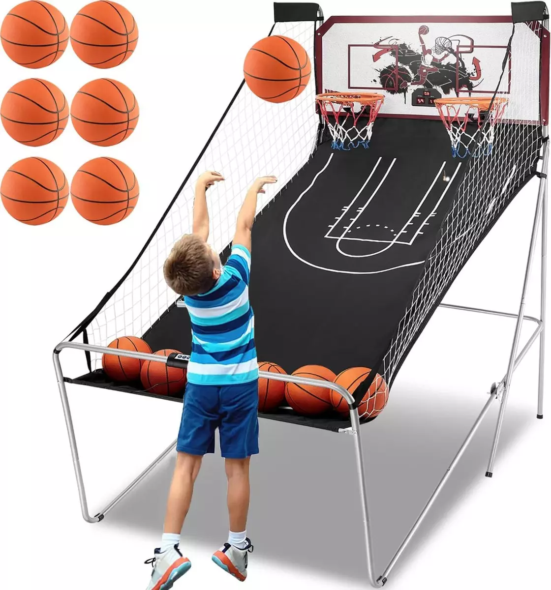 Kids Indoor Foldable Electronic Scoring 2 Hoop Basketball Game