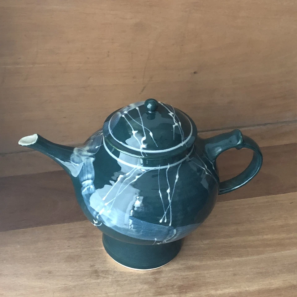 I. Tetera firmada artesanalmente por B. Remsen estudio de arte cerámica verde oscuro Ann Arbor 1992 Foto 3 de 4