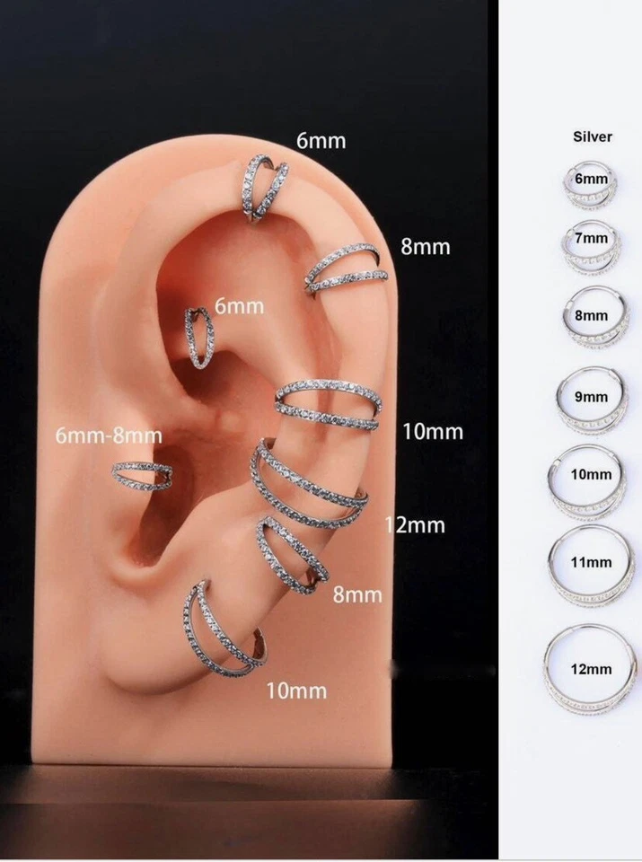 17G Double Line CZ Cartilage Hoop Nose Rings Helix Daith Conch Piercing Earrings - Image 2 of 4