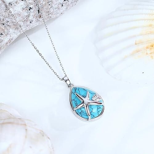 925 Sterlingsilber Seestern Ozean Anhänger Halskette Schmuck Geschenk für Frauen Mädchen - Bild 2 von 4