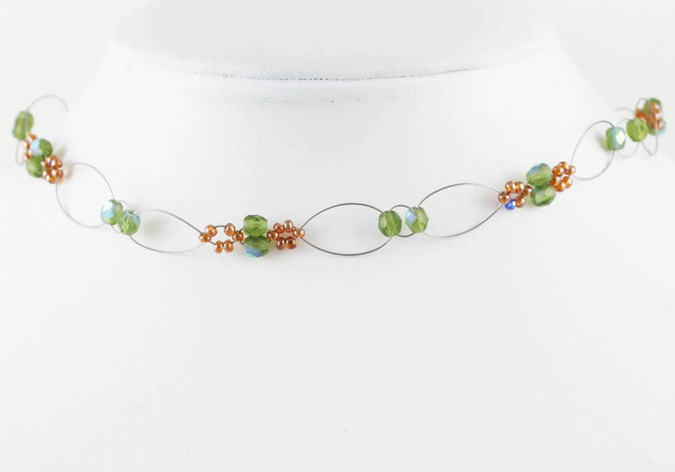 Gargantilla Ilusión Con Cuentas Verde y Topacio / Collar Moda 1061 Foto 3 de 3