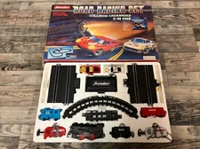Vintage Speeder Road Racing Slot Car And Train Set Crossroad Collision Porsche