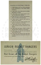 JUNIOR ROCKET RANGERS CLUB MEMBERSHIP CARD - VINTAGE REPRINT