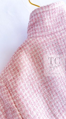 CHANEL 09C Pink Wool Silk Alpaca Standing Collar Camellia Buttons Jacket 38 US6