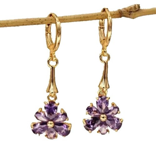 Boucles D'oreilles Vintage Clip En Argenté Avec Améthyste - Style Goutte Marquise CK57