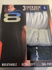 LAYER 8 Men's 3-Pack Short Sleeve Soft T-Shirt Tagless White Gray Black Small