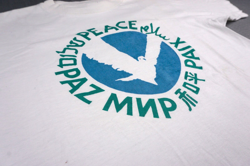 Vintage World Peace T Shirt Small Medium 70s Dove Freedom Love Anti War Global - Picture 7 of 13