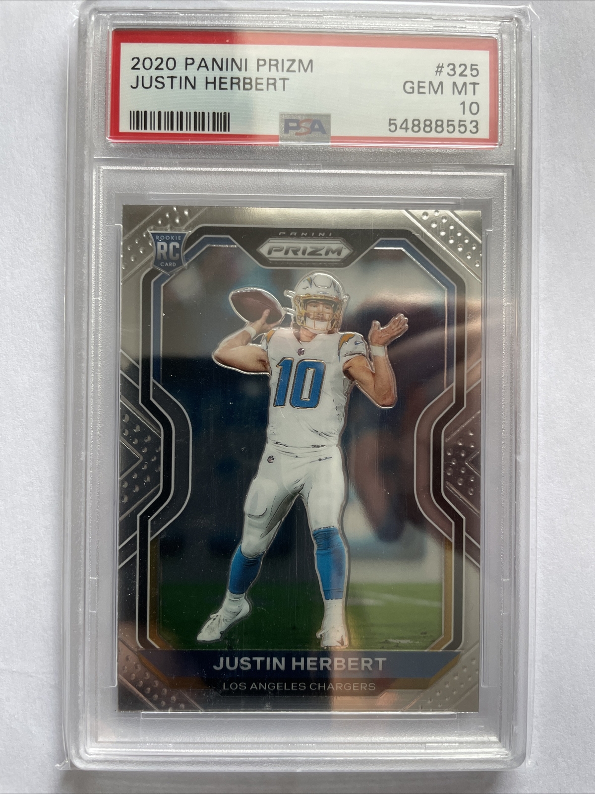 2020 Panini Prizm #325 Justin Herbert Chargers RC Rookie PSA 10 GEM MINT