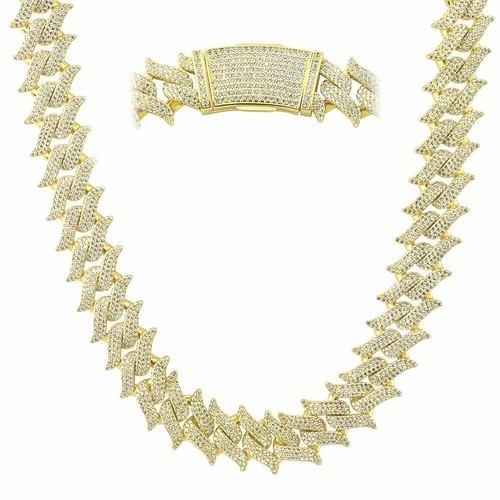 20mm Iced Out Spiked Cuban CZ Mens Gold 