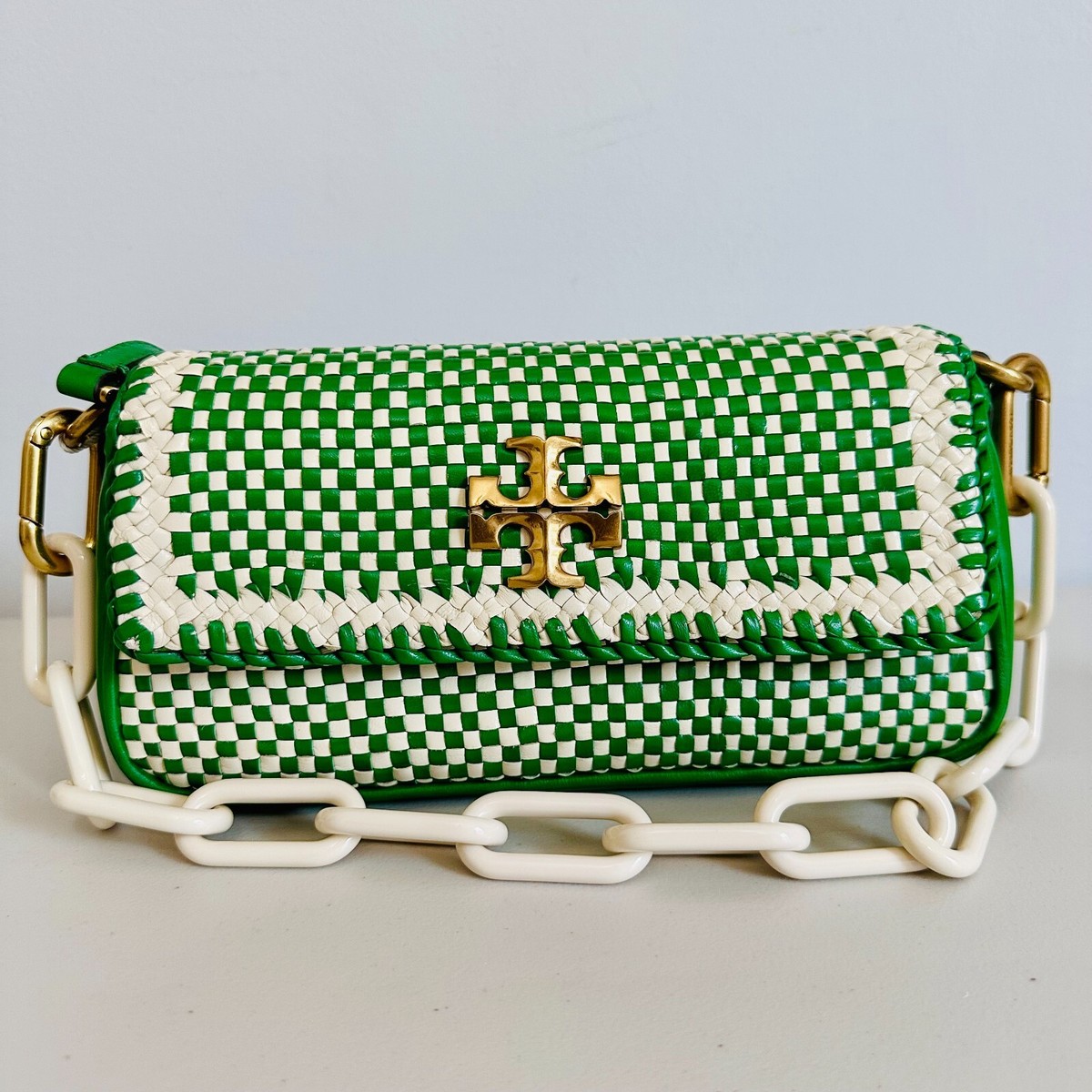 TORY BURCH NEW YORK KIRA CHEVRON WOVEN TWO-WAY CROSSBODY