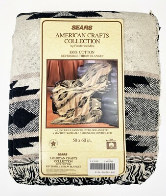 Sears American Crafts Fieldcrest Mills Reversible Geometric Western Throw Blanke