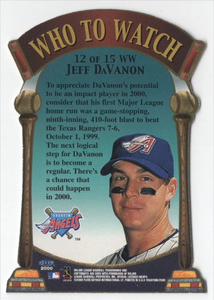 2000 Fleer Tradition Who To Watch Jeff DaVanon Anaheim Angels #12WW R114 - Image 2 of 2