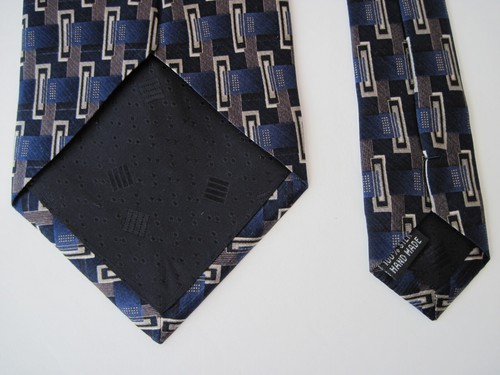 ENRICO GUCCINI Necktie Tie Blue Gray Grey Silver Woven Geometric Handmade C47 - Picture 4 of 6