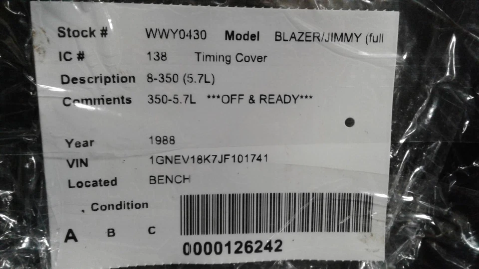 Used Engine Timing Cover fits: 1988 Chevrolet Blazer/jimmy (full size) 8-350 5.7 - Image 4 of 4