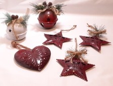 Lot Of 6 Metal Christmas Tree Ornaments Country Style Red,White