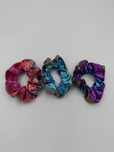 3 shiny multi coloured hair scrunchies,hair ties, hair bobble for girls/women. - Picture 2 of 3