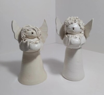 Vintage 1992 Raw Studio Art Pottery Spaghetti Hair Angels Hobbyist Figurines