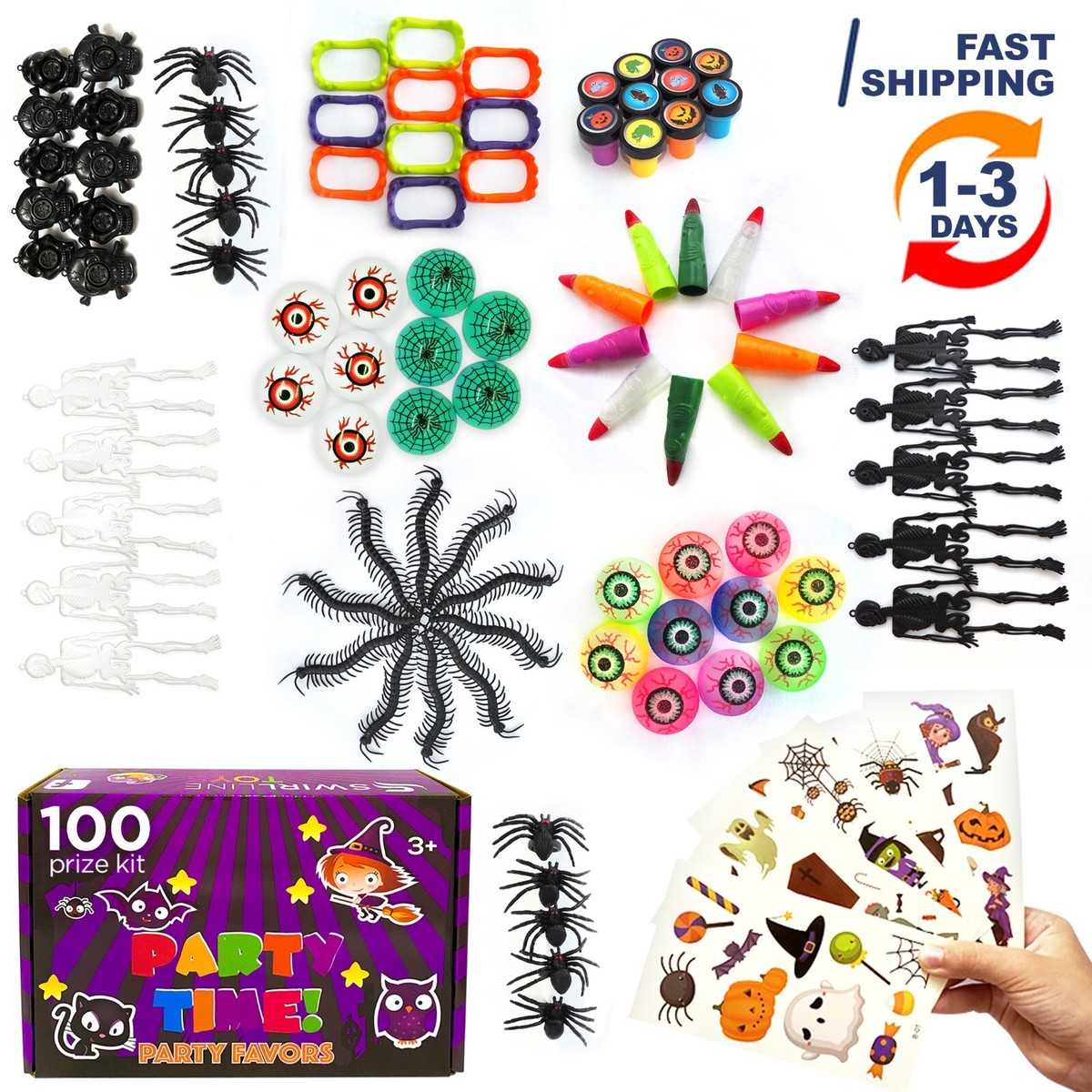 100 pcs Halloween Goodie Bag Fillers Party Favors for Kids Toy