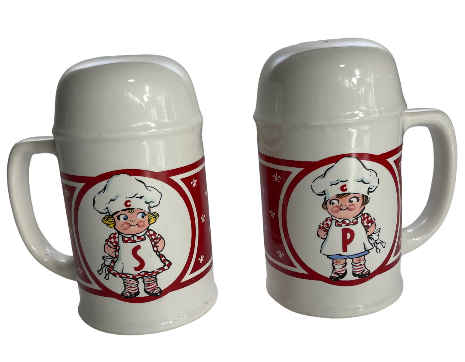 Campbell's Soup Salt & Pepper Shakers Kids Large 5" Prefect Condition Tall