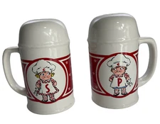 Campbell's Soup Salt & Pepper Shakers Kids Large 5" Prefect Condition Tall