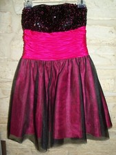 FAVIANA Sz 10 HOT PINK/BLACK SEQUIN STRAPLESS SHORT RUCHED FORMAL/PROM/PARTY
