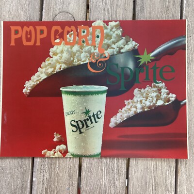 Vtg Vintage Popcorn And Sprite Litho Sign Movie Marquee Menu Board Insert