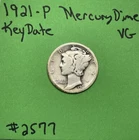 1921-P Mercury Dime 10c Key Date VG Very Good 90% Silver