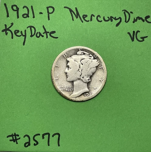 1921-P Mercury Dime 10c Key Date VG Very Good 90% Silver