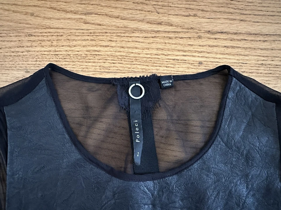 New Poleci Women sz 2 black silk Real leather Panel Sleeveless dress - Image 4 of 4