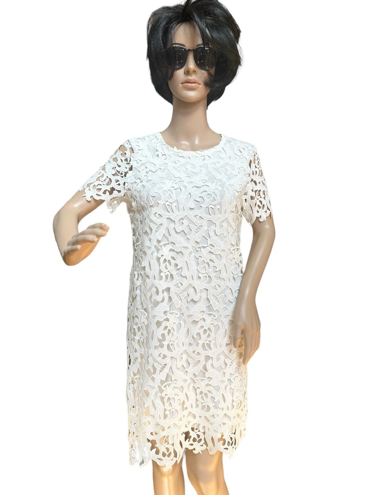 OFF WHITE Abito a turni Zara Off bianco in pizzo pizzo nuovo con etichette S