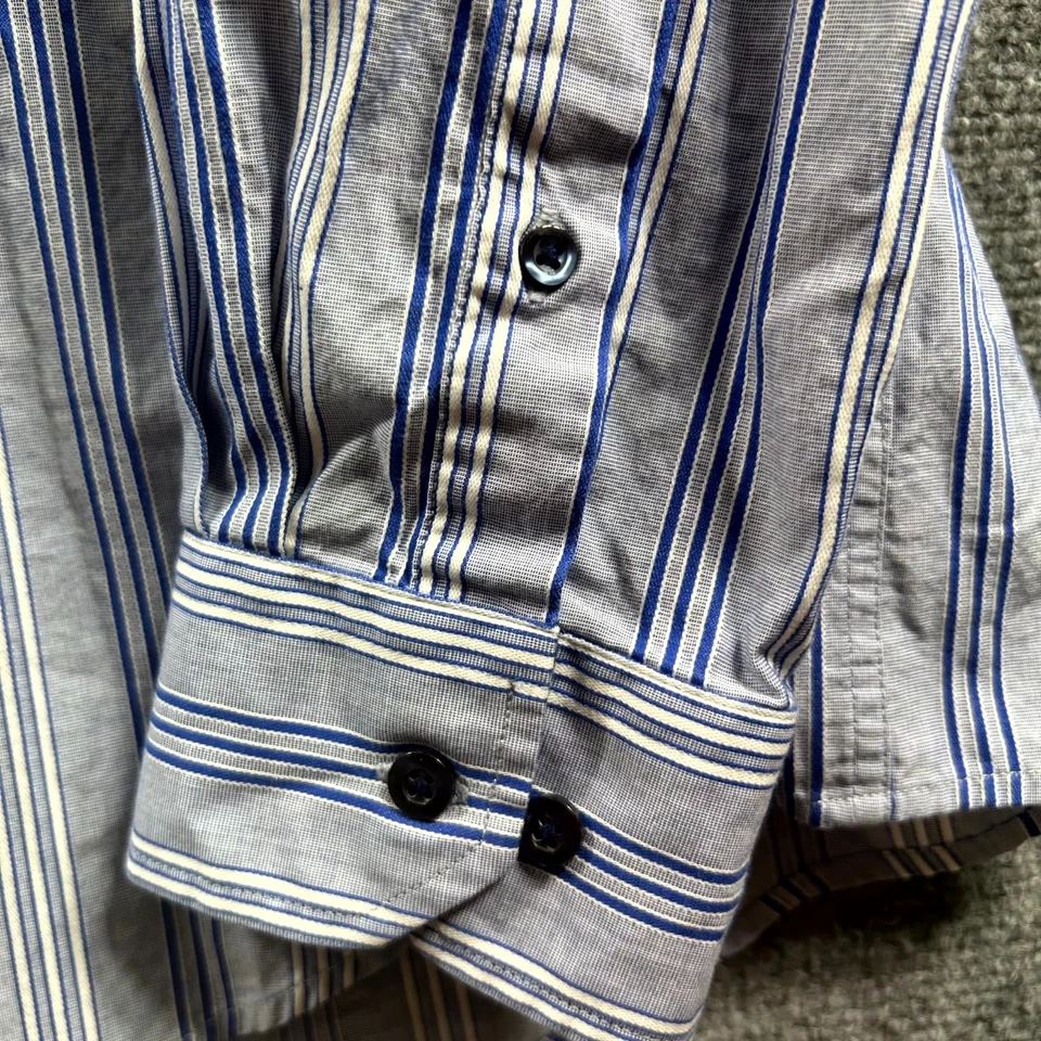 Camisa de Vestir Tasso Elba Para Hombres XL 17-17.5 Gris Rayas Formal Oxford Puño Barril Foto 4 de 4